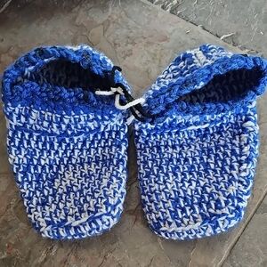 Blue and White Knitted Slippers